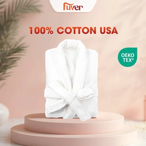 Áo choàng tắm cao cấp Fuver Premium màu trắng chất liệu 100% Cotton USA