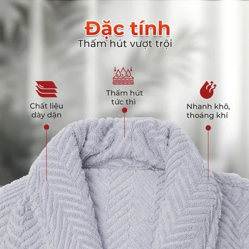 Áo choàng tắm cao cấp Fuver Herringbone thấm hút vượt trội