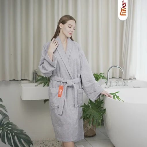 Áo choàng tắm cao cấp Fuver Herringbone màu xám nhạt sang trọng