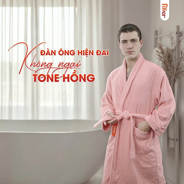 Áo choàng tắm cao cấp Fuver Premium màu hồng ấn tượng cho nam