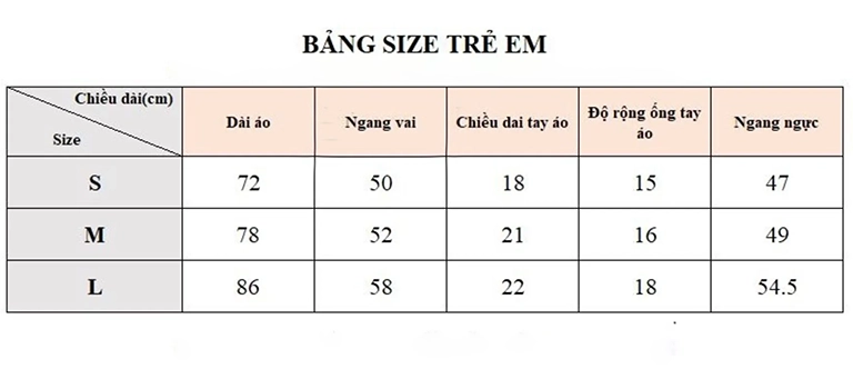 Kích thước áo choàng tắm trẻ em