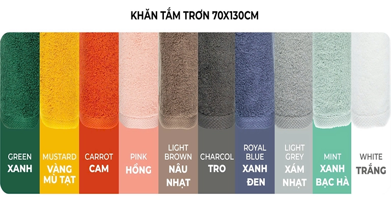 Fuver mang đến cho khách hàng TPHCM đa dạng thiết kế và màu sắc khăn tắm cao cấp