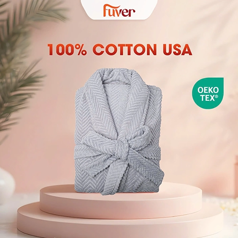 Mẫu áo choàng tắm đôi Fuver Herringbone màu xám nhạt