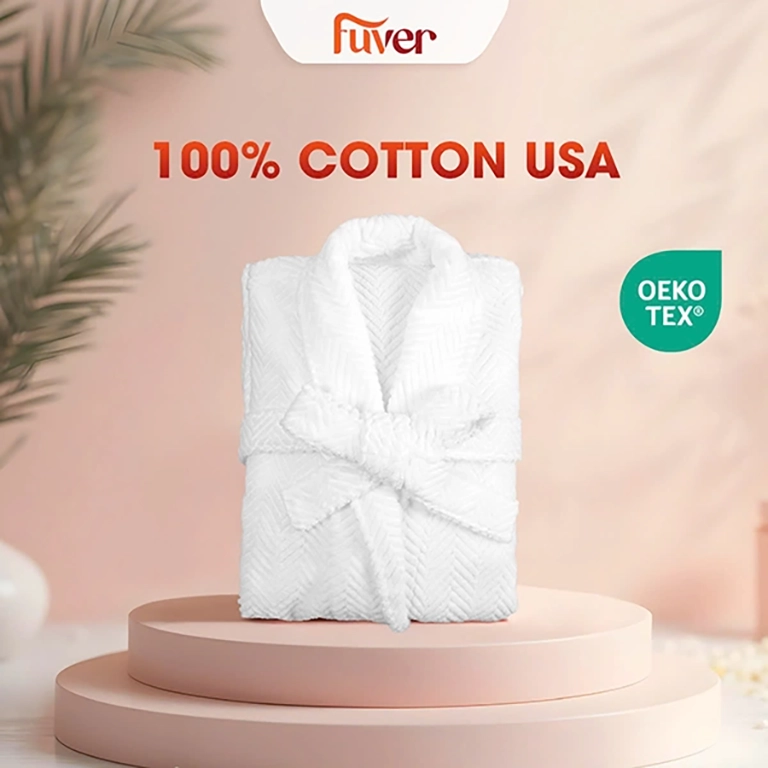 Mẫu áo choàng tắm cho cặp đôi Fuver Herringbone màu trắng