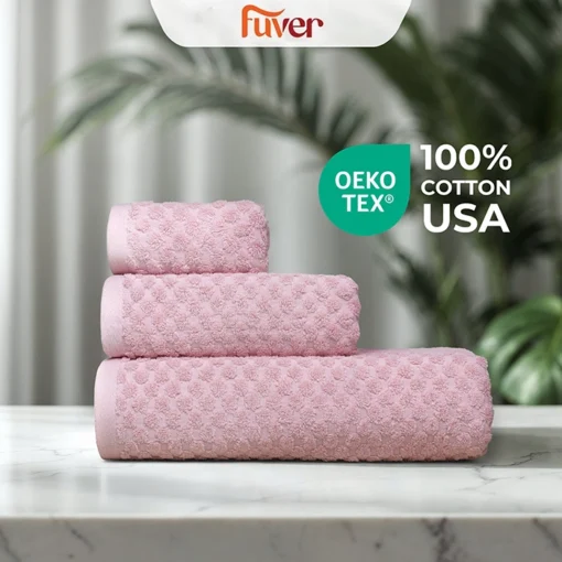 Bộ 3 Khăn tắm, Khăn gội, Khăn mặt cao cấp Fuver Beecomb màu hồng
