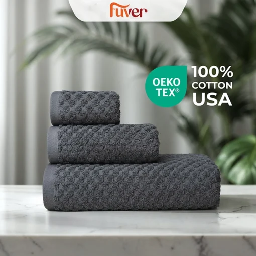 Bộ 3 Khăn tắm, Khăn gội, Khăn mặt cao cấp Fuver Beecomb màu xám đậm