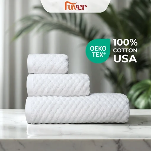 Bộ 3 Khăn tắm, Khăn gội, Khăn mặt cao cấp Fuver Beecomb màu trắng
