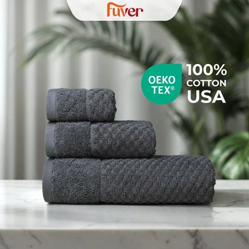 Bộ 3 Khăn tắm, Khăn gội, Khăn mặt cao cấp Fuver Line Beecomb | 100% Cotton USA