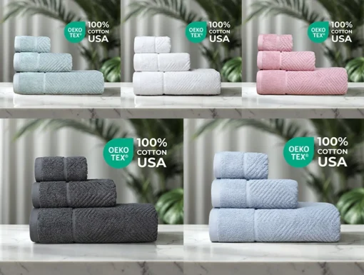 Bộ 3 Khăn tắm, Khăn gội, Khăn mặt cao cấp Fuver Chrevon màu ngẫu nhiên