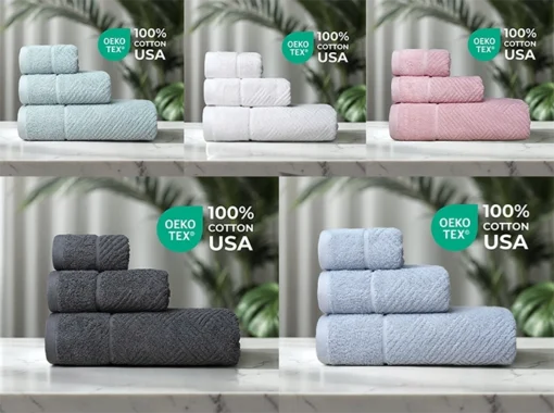 Bộ 3 Khăn tắm, Khăn gội, Khăn mặt cao cấp Fuver Premium Herringbone màu ngẫu nhiên
