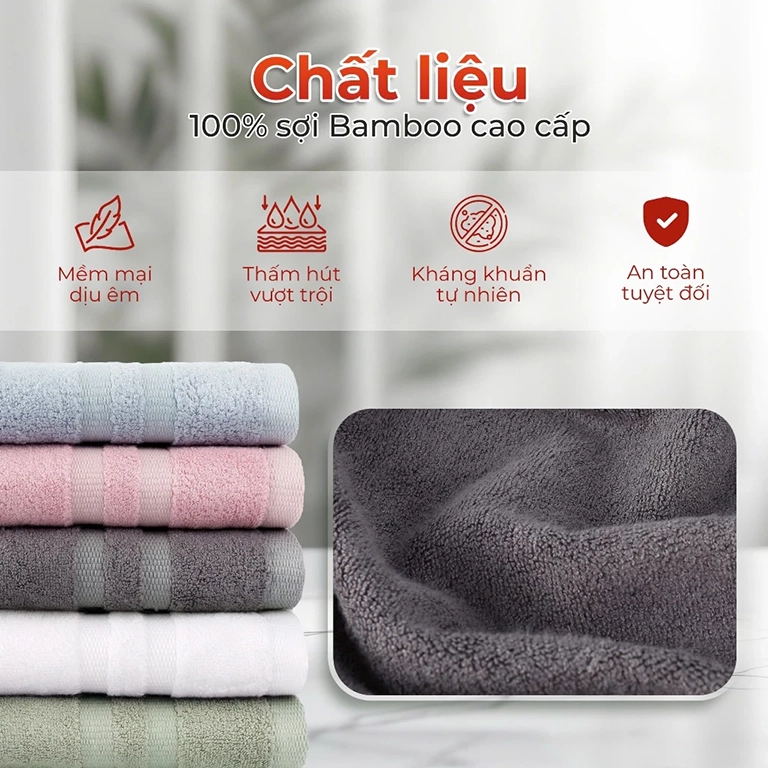 Chất liệu khăn bamboo nổi bật với sự bóng mịn và mát lạnh khi chạm vào