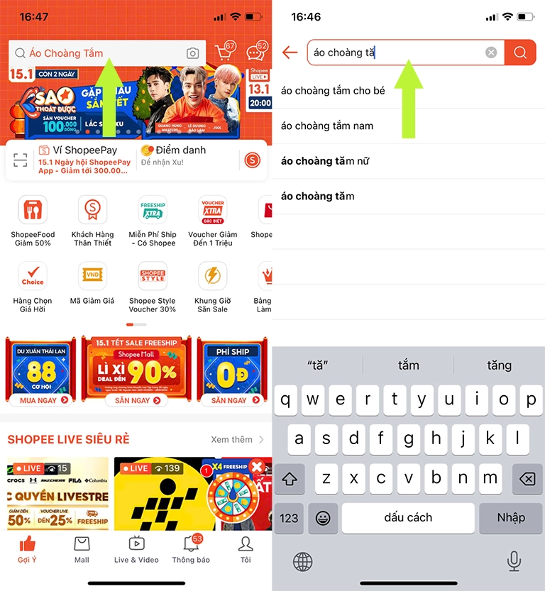 Tìm kiếm sản phẩm khi mua hàng trên sản thương mại điện tử shopee
